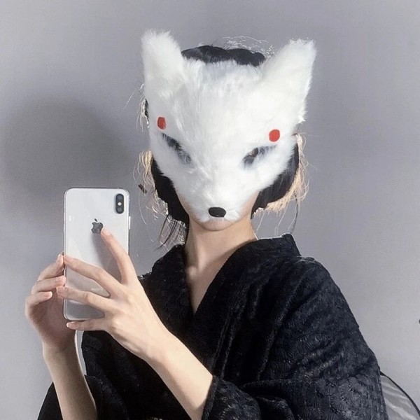 Halloween plysch räv mask handmålad japansk stil kreativ Pink