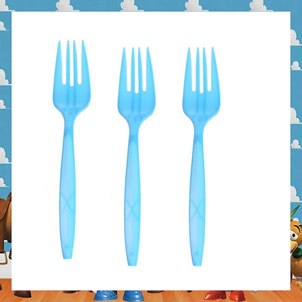Blå himmel Vita moln Tema Festtillbehör Tecknad Toy Story Engångsservis kopp för barn Pojkar Födelsedagsfestdekorationer Fork-10Pcs