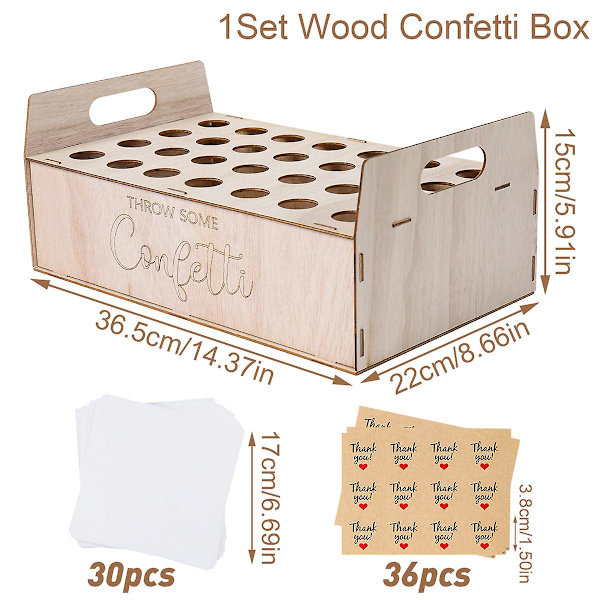 Bröllopskraftpappersbricka Konfettikon Stativ Boxbricka för bröllopsdekoration Blomkonfettikottar Rustik bröllopspappershållare Wood Confetti Set 2