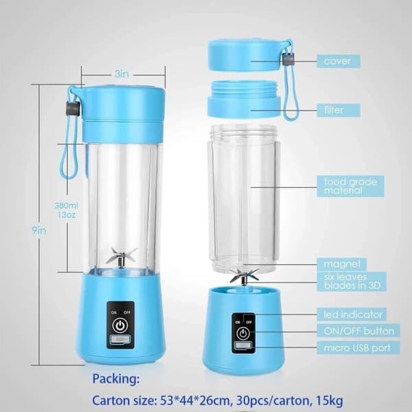 Juicer – Bærbart Juiceglas – 400 ml – 6 Blå Blade – RAPANDA