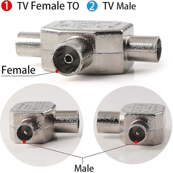T-formet Antenne Splitter - 2-vejs Antennefordeler - 2x Koaksial Stik Til Dvb-t/bk - 0-1000 Mhz