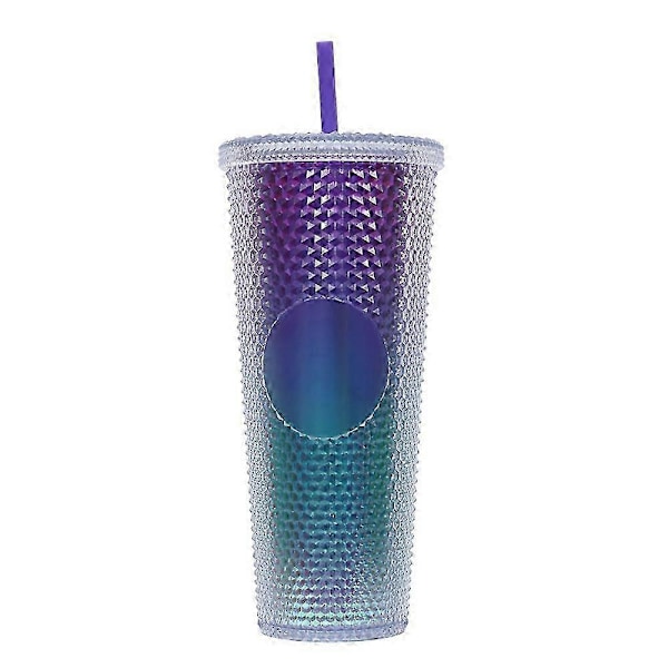 710ml Plastmugg med Lock och Sugrör Återanvändbar Iskaffekopp Smoothiekopp Klar Gradient Laser Vattenkopp