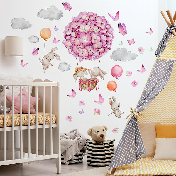 Dyre Vægdekorationer Pink Luftballon Vægmærke Blomster Balloner Elefant Bjørn Vægdekor Baby Børnehave Børneværelse Stue