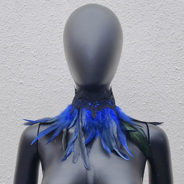 Lace Swap Feather Bib Scarf Fake Collar Halloween Masquerade Costume sapphire blue