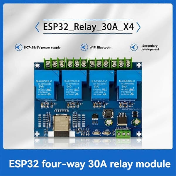 4-kanals Relämodul 30A DC7-28/5V WIFI Bluetooth Relämodul ESP32-WROOM Utvecklingskort