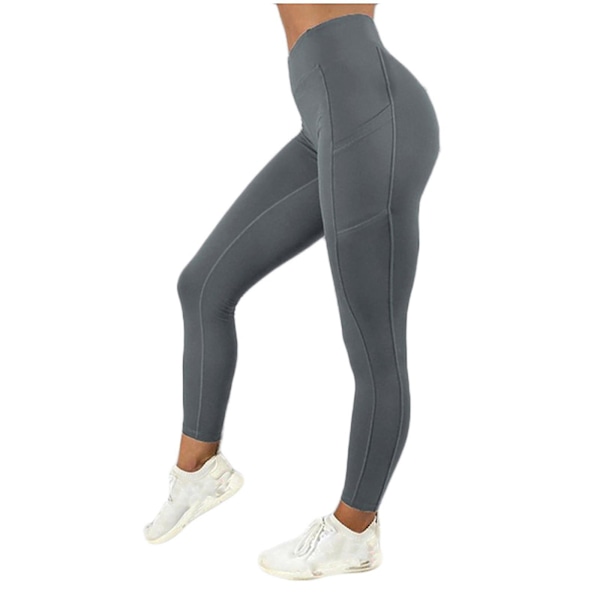 Tflycq Womens Stretch Yoga Leggings Fitness Löpgym Sport Full Längd Active Pants Gray L