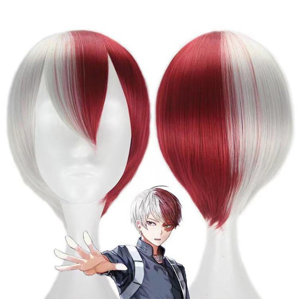 My Hero Academia Todoroki Shoto Cosplay Halv Vit Halv Röd Kort Peruk Syntethår ​​Peruk Presenter