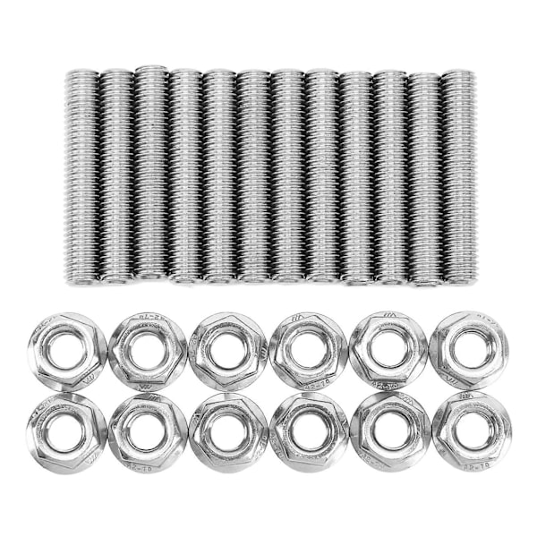 12 stk. Cylinderhovedbolt-sæt i rustfrit stål Udstødningsmanifold Bolte Udskiftning til Chevy V8 LSX LS1 LS2 LS3 LS6 LS7