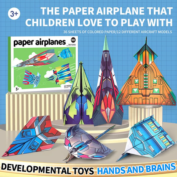 Børns Origami Flysæt - 3D Farvet Papfly