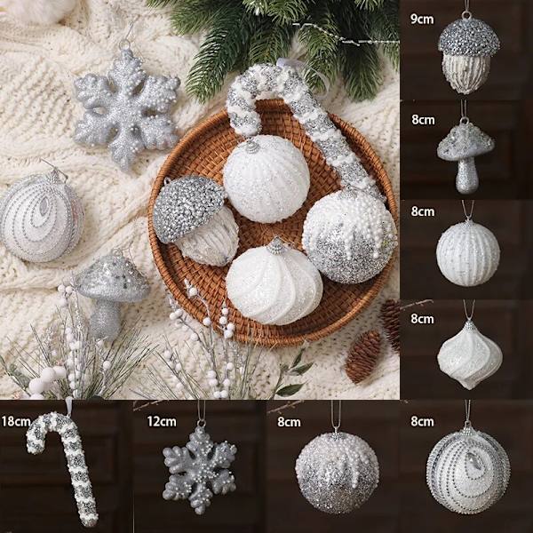 Champagne Julgransdekorationer Bollar Bauble Xmas Party Hängande bollprydnader Juldekorationer för hem Nyårspresent Silver 8 Pack