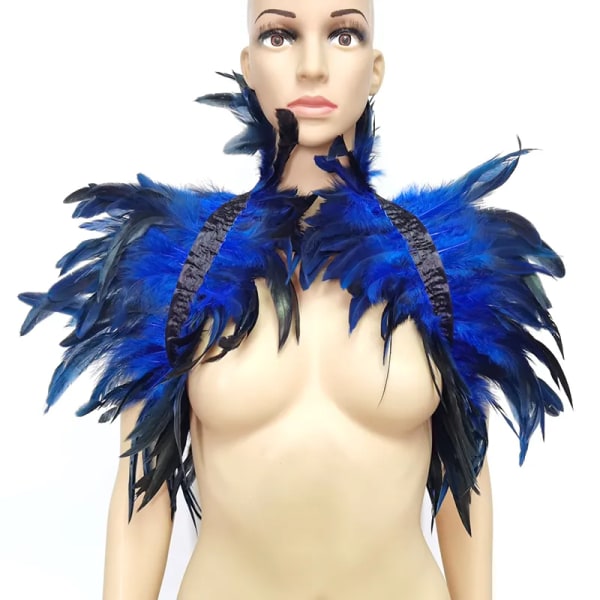 Feather Shrug Sjal Feather Fake Collar Shoulder Wrap Cape Gothic krage med bandband Cosplay Kostym Party Scarf Damer Blue