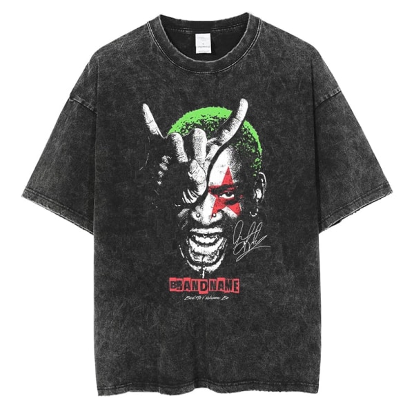 Dennis Rodman Grafisk T-shirt Oversize sommar Herrkläder Bomullsmode Hip Hop Street Kortärmad T-shirt J298C-Black L