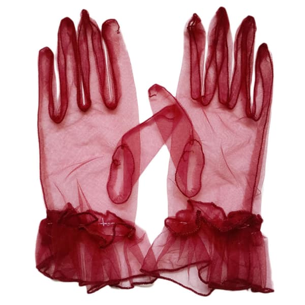 Utsökt handledslängd tyllhandskar Fullfingerhandskar Korta handskar för bröllop Wine Red