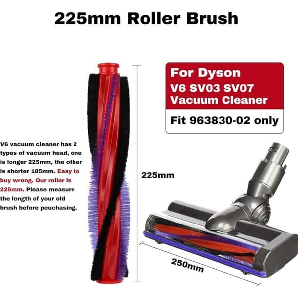 225 mm rullborste 963830-02 för Dyson V6 SV03 SV07 dammsugardelar