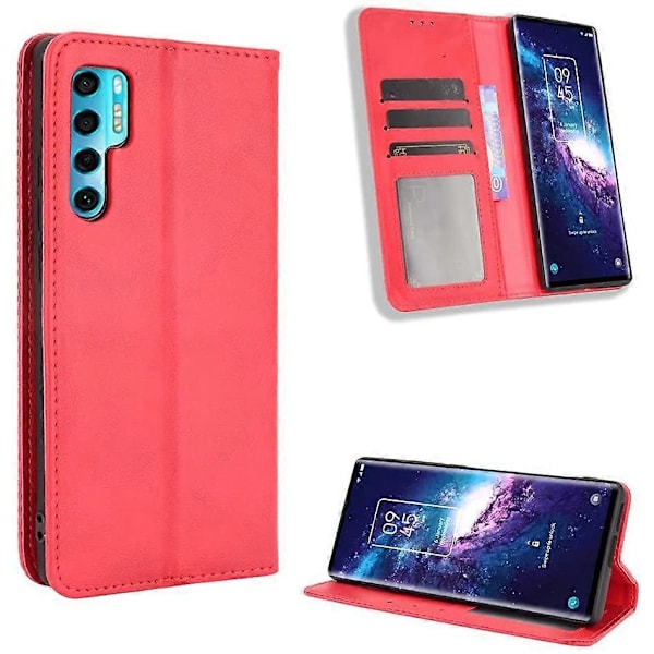 Telefonfodral för TCL 20 Pro 5G, med kortfack, stativ, TPU + PU-läder, Flipfodral för TCL 20 Pro 5G. (Röd)