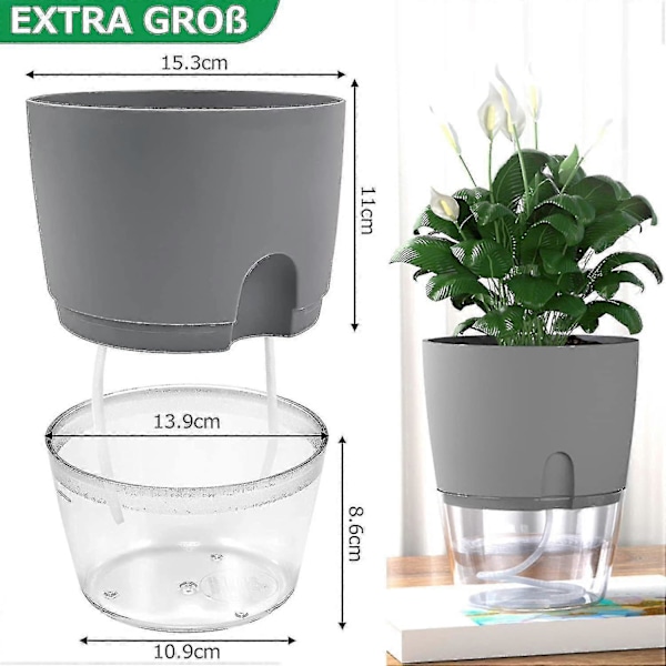 Urtepotte Køkken Sæt Vindue Selvvande Sæt Af 3 Urtehave Til Køkkenet, 18,2x 11x 15,3 Cm, Til Friske Køkkenurter, Grå