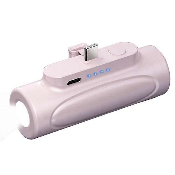 TYPE-C interface/pink 5000mAh lille bærbar oplader mini powerbank kompakt mobiltelefonoplader med lommelygte