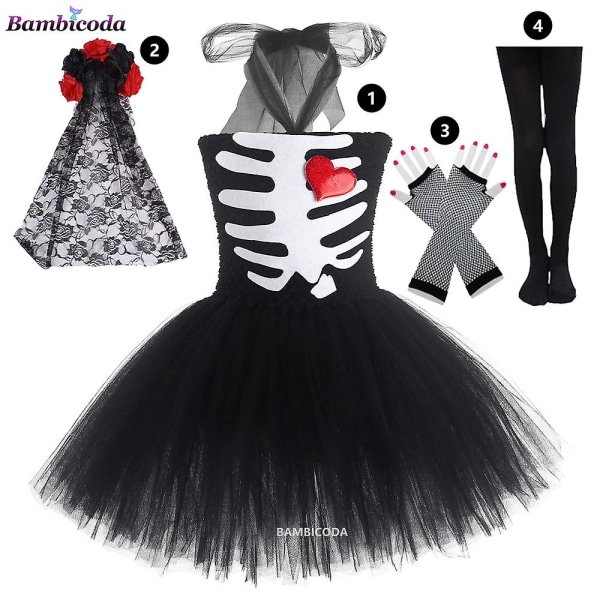 Funny Bones kostym för småbarn Barn 2023 Häxdräkt för flickor Purim Söt skalledräkt Halloween Cosplay Party Finklänning b7 XXL(150)