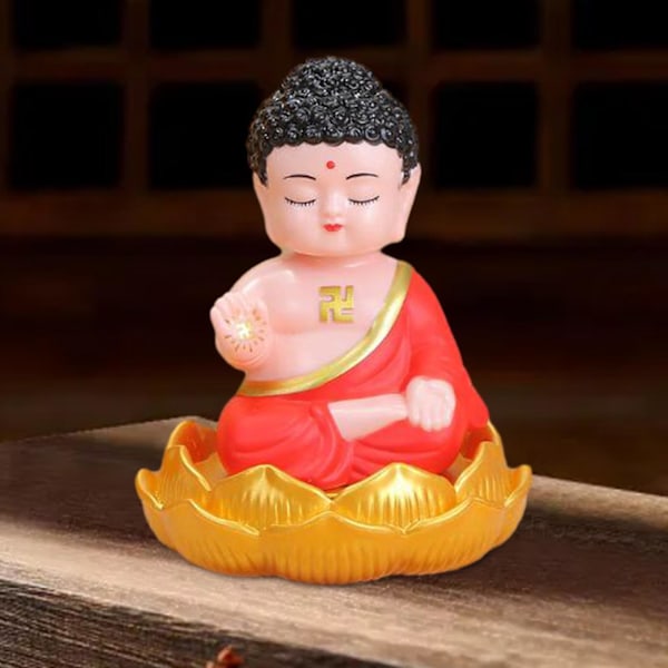 Buddha Staty Instrumentbräda Solcellsdriven Skakande Huvud Bilprydnad Fotorekvisita Samlarfigur för Fönster, Sovrum, Hem