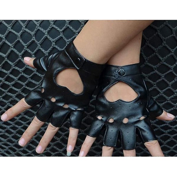 Punk Fingerless Danshandske för kvinnor, Jazz Style Glove, Pu Läder