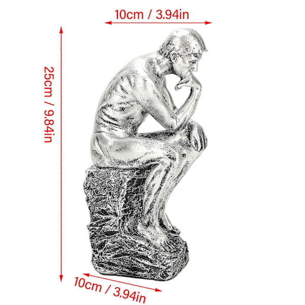 Tænkende Mand Figur 25 cm Resin Innovativ Tænker Statue Ornament til Hjem og Kontor Sølv