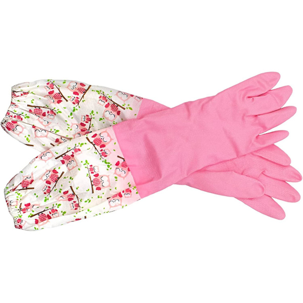 Ett par gummihandskar för rengöring av dammrännor - lång arm Pink