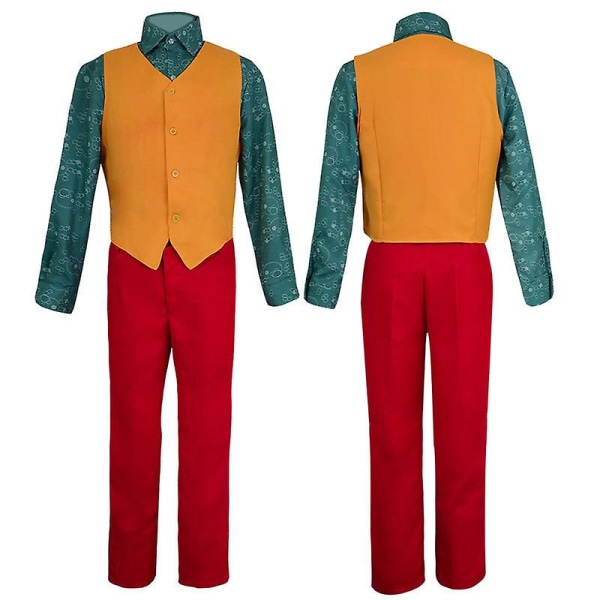Clown Joker Kostym Röd Kostym Jacka Byxor Skjorta Outfits Halloween Kostymer För Barn Män Karneval Maskerad Fest Joker Cosplay Suit Kids 120CM