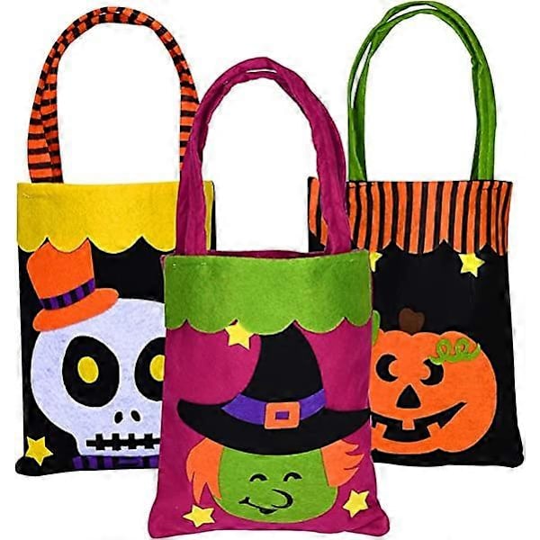 Halloween Godteposer Festgaver 3 stk. Tote Gjenbrukbare Gresskar Gaveposer for barn Knask eller Knep-poser