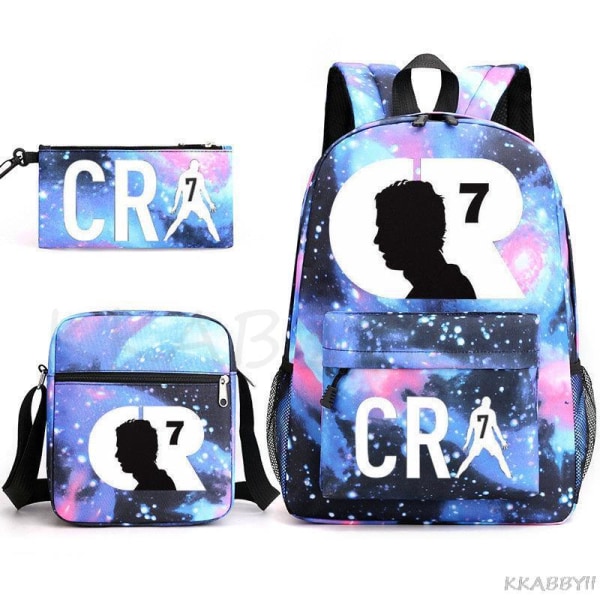 CR7 Skolväskor 3st Stor bokryggsäck för tonåringar Pojkar Flickor Resebärbar dator Mochila Escolars Orange