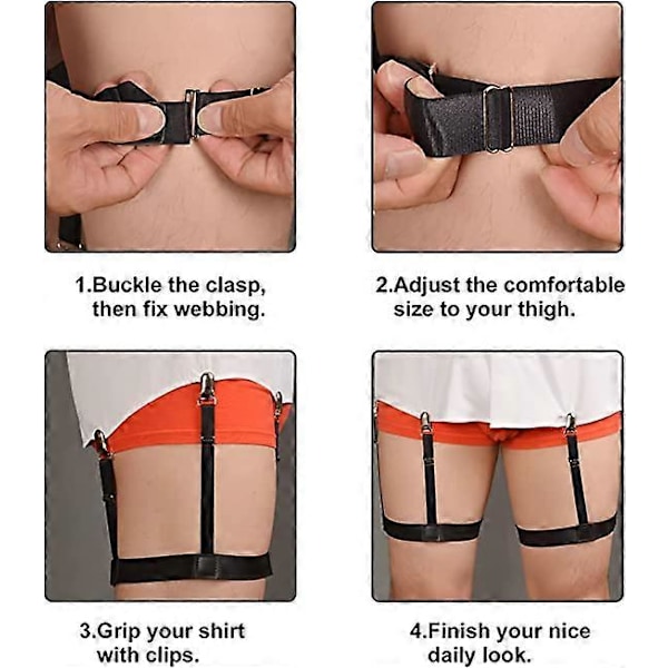 Skjorthållare för män 1 par, Elastisk justerbar skjortstrumpa för män med låsande halkfria clips