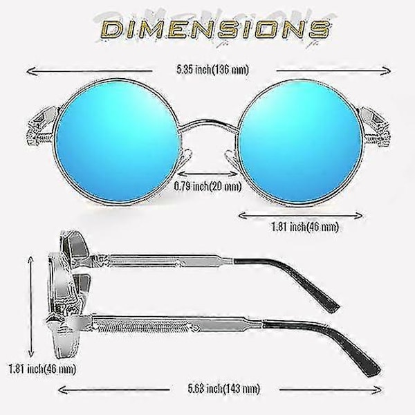 Polariserte solbriller runde retro metallramme steampunk for menn og kvinner unisex
