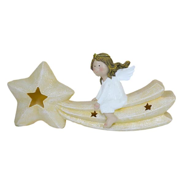 Polyresin Engel Figur med LED Lys Borddekoration Lysende Stjerne Statue