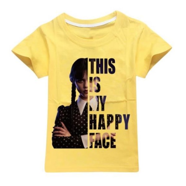 Summer Kids Cosplay Wednesday Addams Family Kortärmad T-shirt yellow 150cm