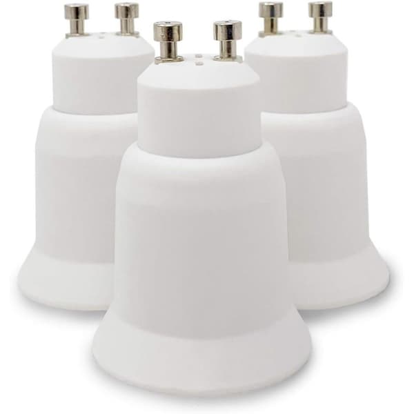 Sett med 3 lampebaseadaptere - Hvit - GU10 til E27 base - Sokkeladapter for lavenergikonsum LED halogenpærer