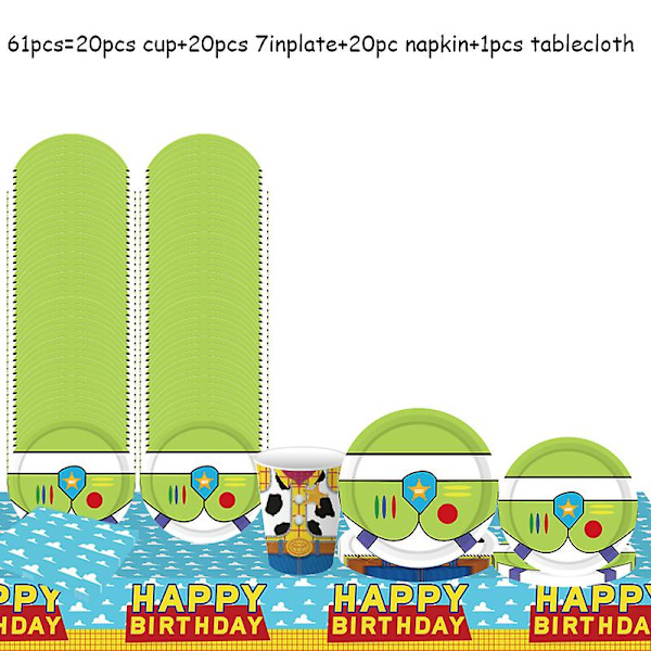 Blå himmel Vita moln Tema Festtillbehör Tecknad Toy Story Engångsservis kopp för barn Pojkar Födelsedagsfestdekorationer 60pcs set