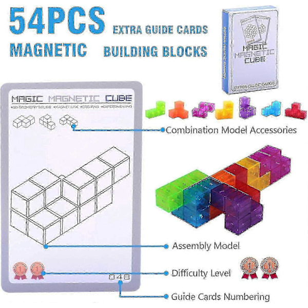 Magnetiske Byggeklodser Til Børn Magic 3d Magnetisk Puslespil Terning Med 54 Vejledningskort Til Børn (rød)