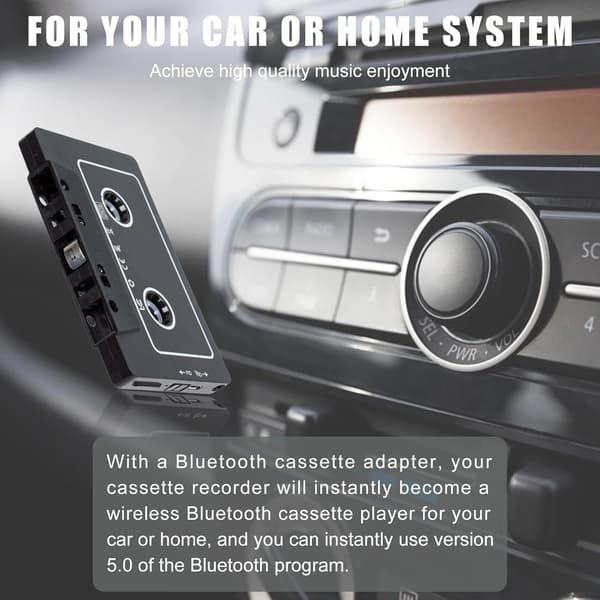 Bilradio Bluetooth Kassett til Aux Mottaker, Kassettspiller Skrivebord Bluetooth 5.0 Aux Adapter