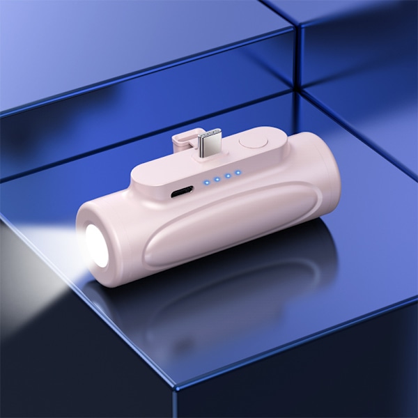 TYPE-C interface/pink 5000mAh lille bærbar oplader mini powerbank kompakt mobiltelefonoplader med lommelygte