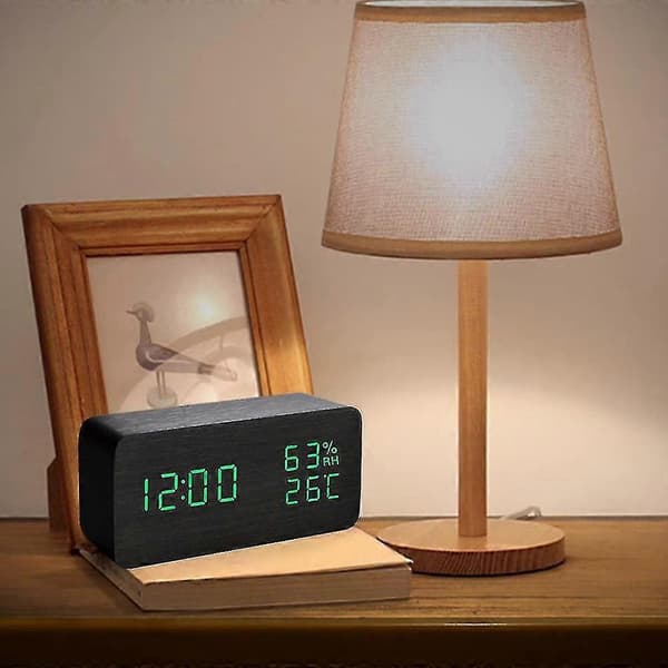 Sängbordsväckarklocka i trä, digital dimbar LED-display-jie