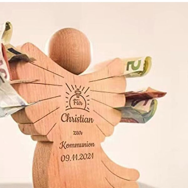 Træ Schutzengel Figur til Kommunion og Dåb, 100% Ny