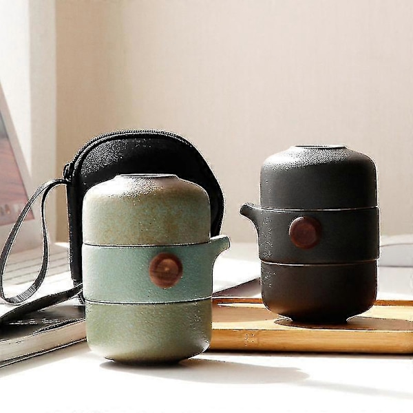 Japanilaistyylinen keraaminen teepannun kansikulho teekuppi käsintehty kannettava matka toimisto teesetti - vihreä