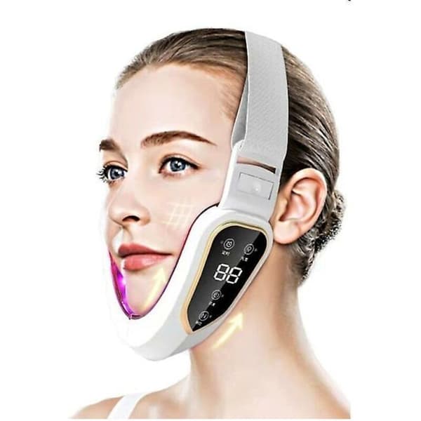 Ansiktslyftanordning LED Fotonterapi Ansiktsbantningsvibrations V-formad Massager Vit