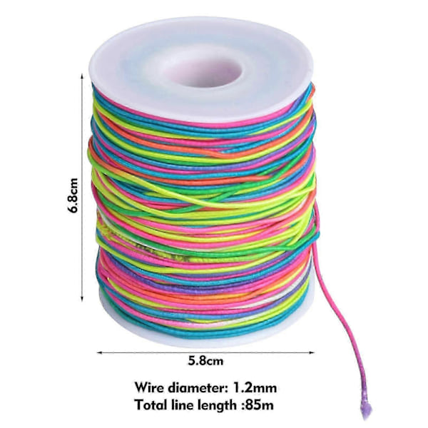 1,2 mm Fargerik Elastisk Snor, Perlesnor, Regnbuefarget Strikksnor, Elastisk Tråd, Smykkelagingssnor, 85 M ny