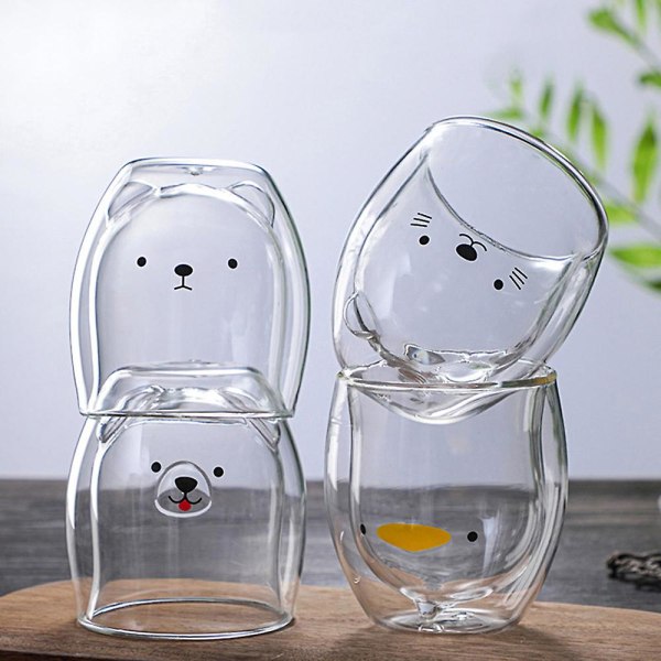 Animal Dubbelglas Anti-skållning Tekopp Kaffekopp Mugg White bear