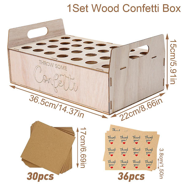 Bröllopskraftpappersbricka Konfettikon Stativ Boxbricka för bröllopsdekoration Blomkonfettikottar Rustik bröllopspappershållare Wood Confetti Set 4