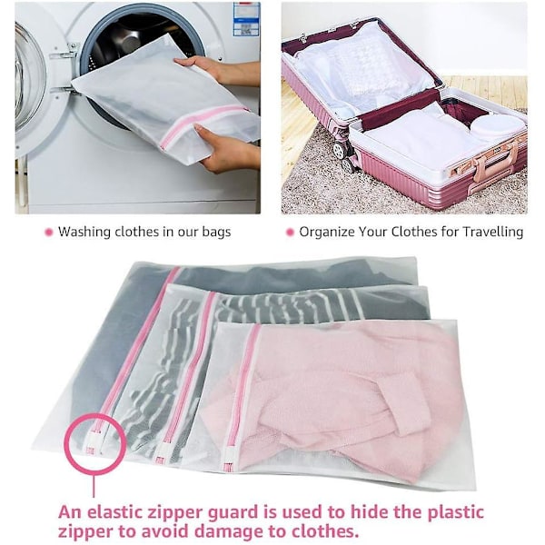 Tvättnätspåsar för tvätt - 5-pack (1XL+2L+2M) Återanvändbara, kraftiga tvättmaskinspåsar för blusar, strumpor, underkläder, behåar, underkläder