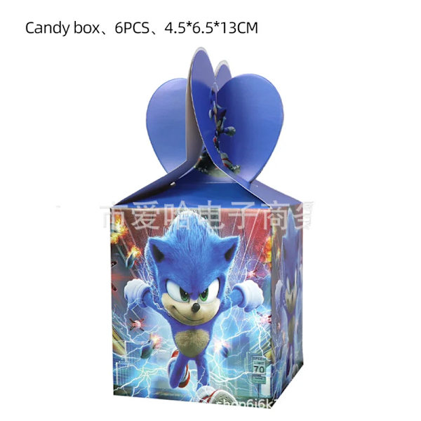 Ny tecknad Sonic Festtillbehör Pojkar Födelsedagsfest Engångsserviser Set Papperstallrik Kopp Servetter Baby Shower Dekorationer candy box 6pcs