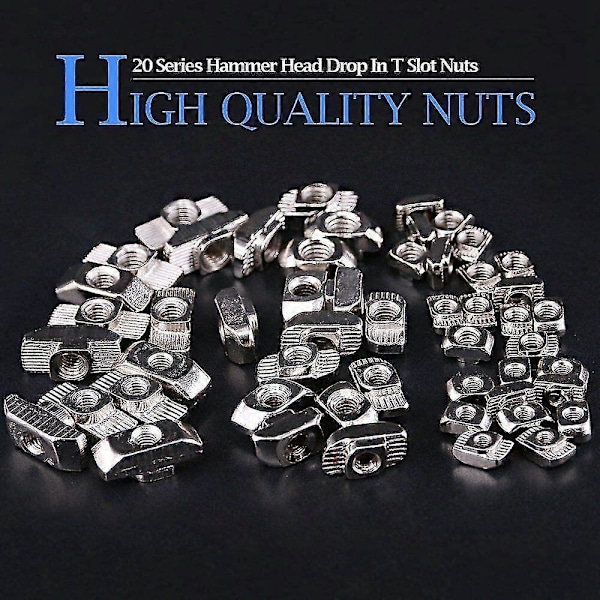 200 st T-spår Mutter M3 M4 M5 T Spår Mutter Kit Hammarhuvud Mutter För Europeisk Standard 20 Serie Aluminiumprofil T-mutter Glidande