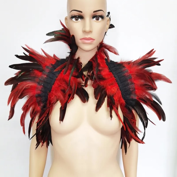 Feather Shrug Sjal Feather Fake Collar Shoulder Wrap Cape Gothic krage med bandband Cosplay Kostym Party Scarf Damer Lace Red