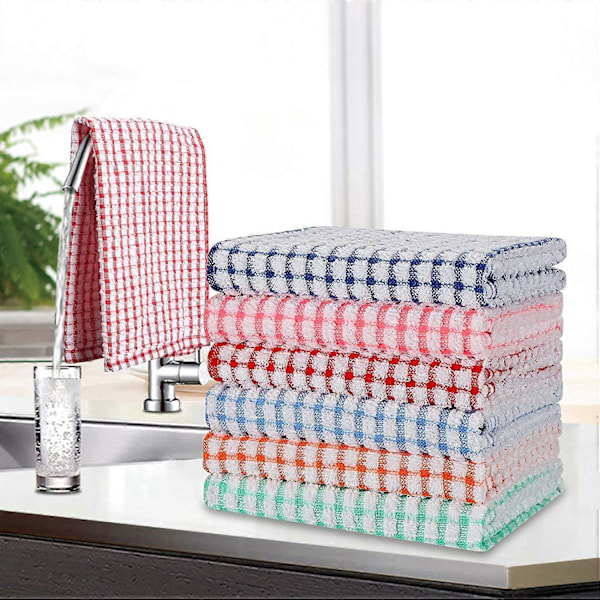 6-pack Disktrasor, 40 x 63 cm Bulk Absorberande Bomulls Köksdukar Supermjuka Disktrasor för Porslin Ljusa och Färgglada Teköksdukar
